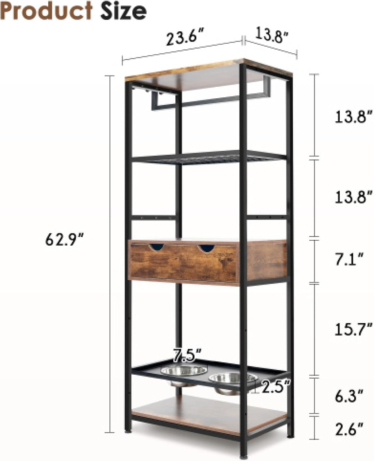 Dog Feeding Station 3 Height Adjustable Raised Dog Bowls Dog Food Storage Cabinet for Large Medium Dogs Cats with Shelves