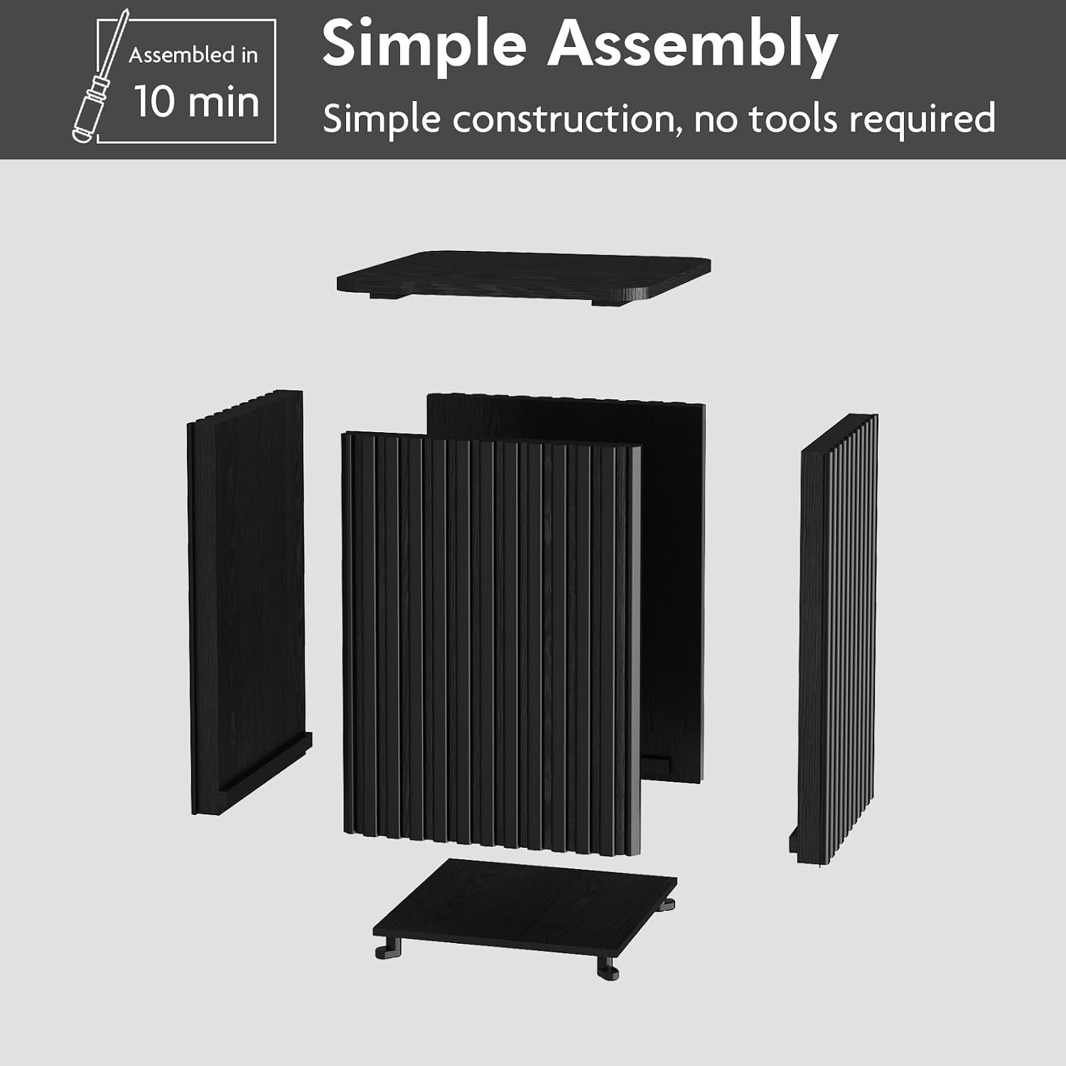 Set of 2 Fluted Side Table with Storage Small Square End Table with Solid Wood Veneer Top Accent Table Modern Farmhouse Pedestal Drink Table for Couch Sofa Living Room,Black