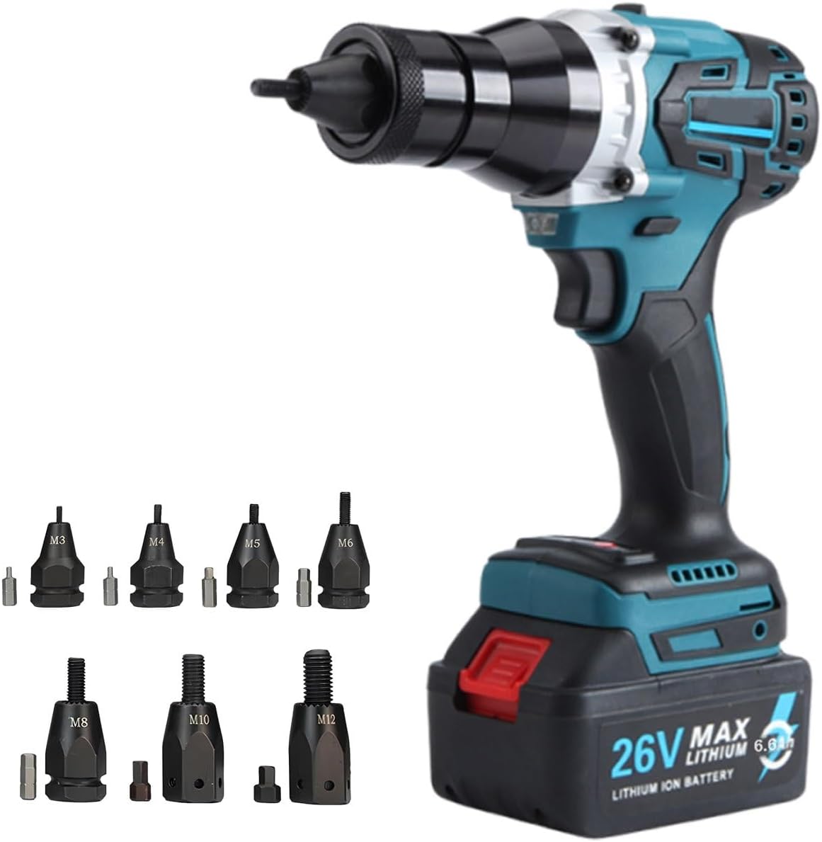 Battery Powered Electric Automatic Riveter, Cordless 6600mah Battery Rivet Gun for M3–m12 Rivet Nuts, Brushless Assembly Nutsert Insert Installation Tool(6.6Ah)
