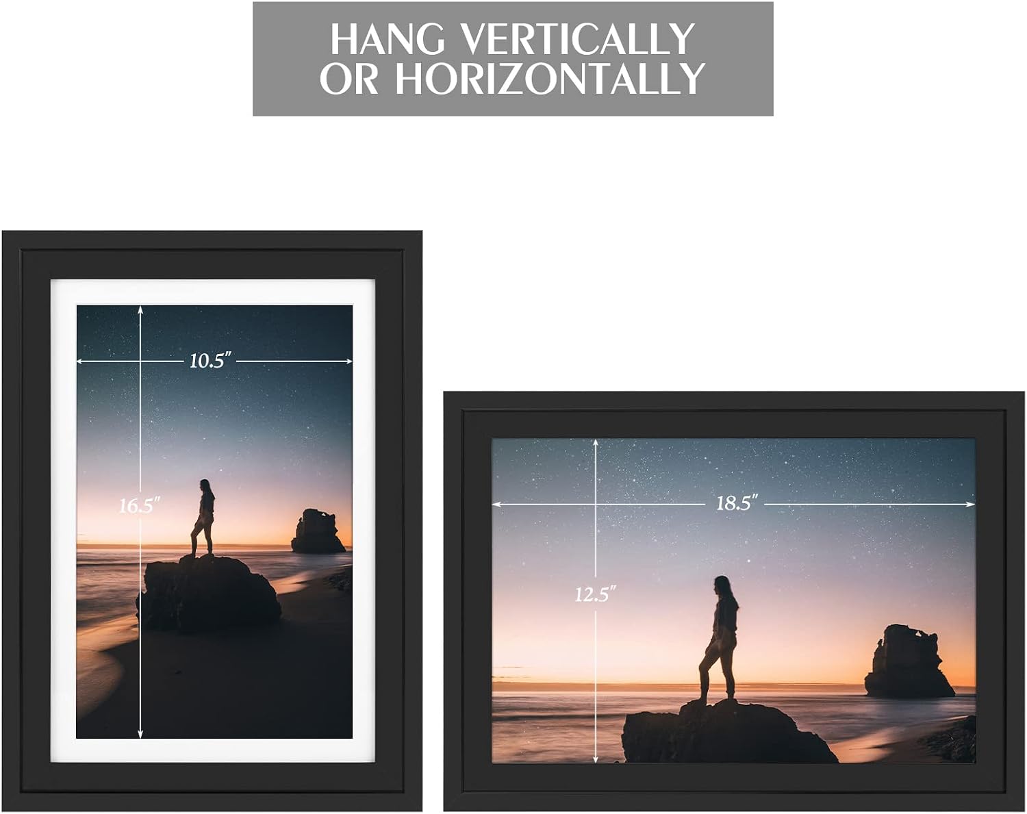 Golden State Art, 13x19 Picture Frame - Displays 11x17 Photo with Mat or 13x19 Without Mat, Wide Moulding Solid Wood Frame for Wall Display, Black (4 Packs)