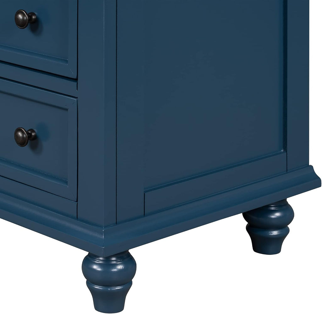 Modern Storage Wood Cabinet with 3-Drawer, Sofa Table Console Table End Table with Pull Out Tray, Accent Table Furniture for Entryway Living Room Bedroom, Fully Assembly Bedside Table (Blue)