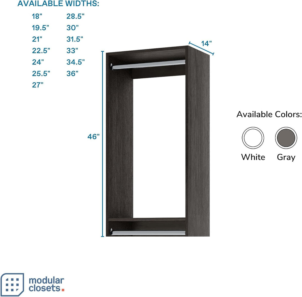 Modular Closets Vista Collection Double Hanging Wood Closet Organizer Unit (Grey, 21' Wide)