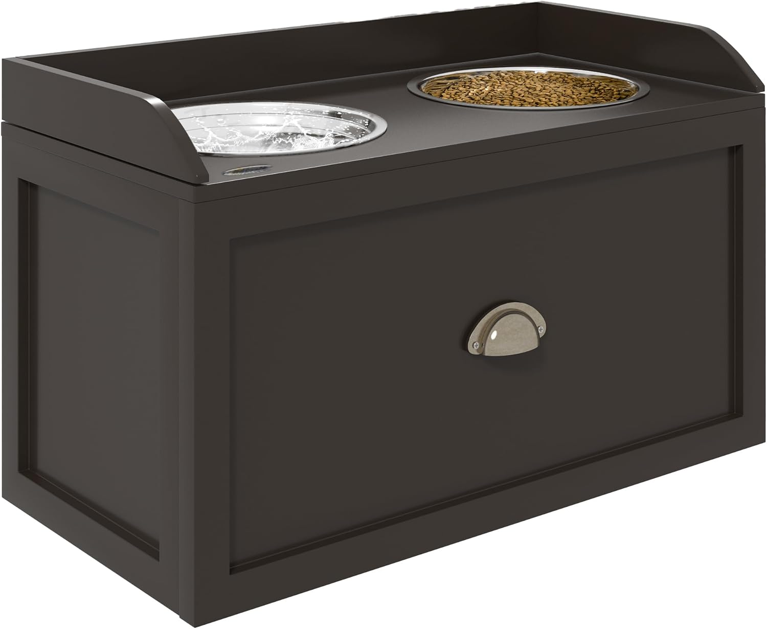 Dog Feeding Station with Storage Drawer, Dog Food Storage Cabinet with 2 Removable Elevated Dog Bowls for Large Sized Dogs, Coffee
