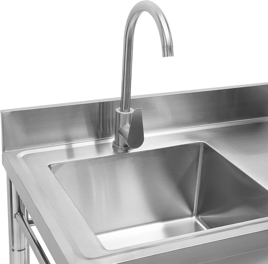 Stainless Steel Sink Single Bowl Commercial Utility Sink Free Standing Kitchen Sinks with Cold and Hot Water Faucets for Kitchens, Garage, Laundry Room (35.4' W x 21.2' D x 39.3' H)