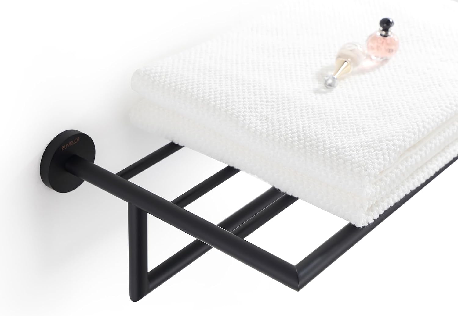 Towel Racks for Bathroom, Towel Shelf Matte Black, Wall Mounted Bath Towel Holder, Modern Hotel Style Towel Bar 26Inch, 077100-MB Leo Series