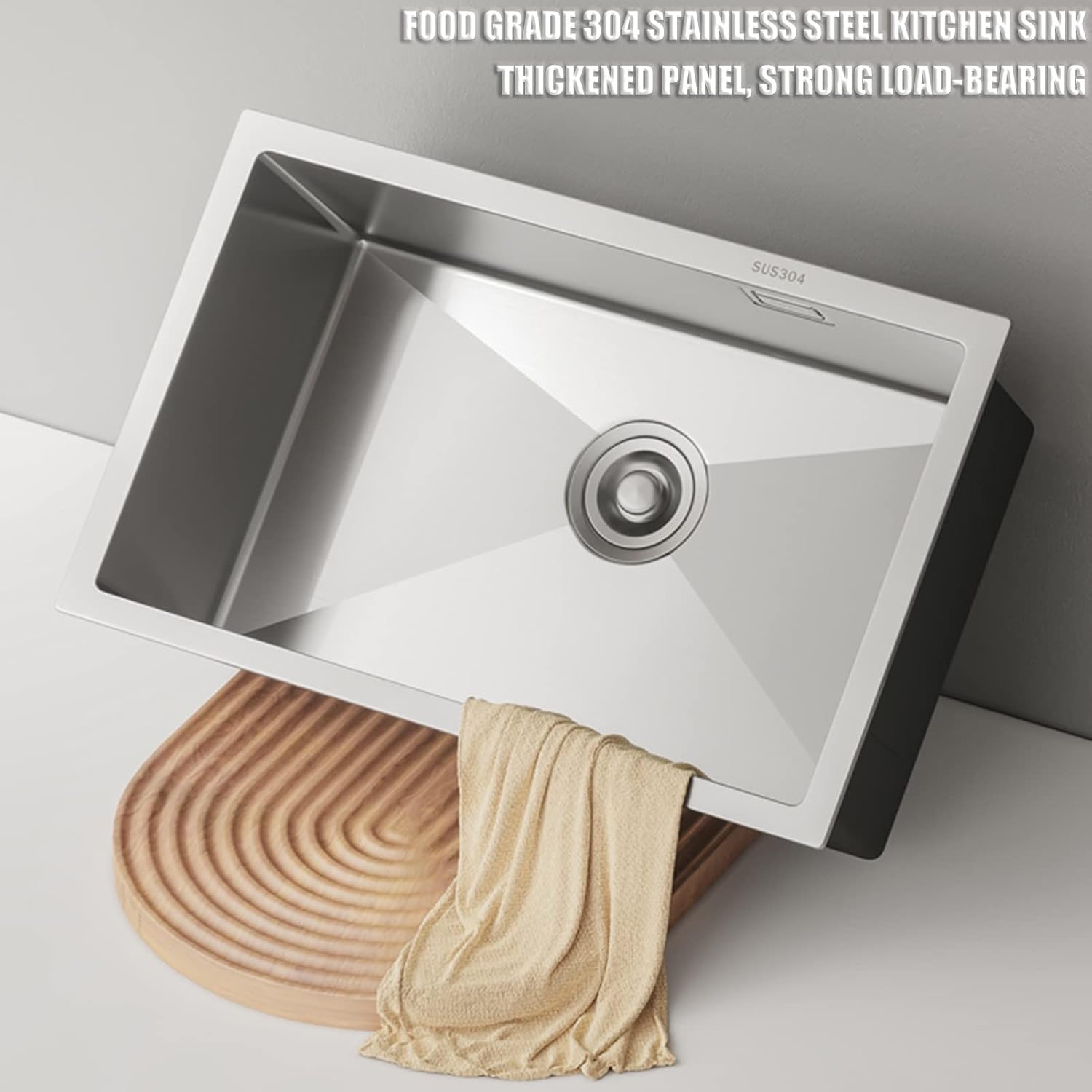 Square Brushed Single Bowl Prep Bar Sink 304 Stainless Steel Kitchen Sink with Faucet & Drain Assembly Drop in Or Undermount (Color : D-Have Faucet, Size : 75x45x21cm) (Chave Faucet 60x45x21cm)