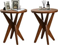 Ahokua Mid-Century Modern Round End Table Set of 2, Walnut Brown Farmhouse Side Tables with MDF Top and Crossed Legs for Living Room, Bedroom, or Small Spaces