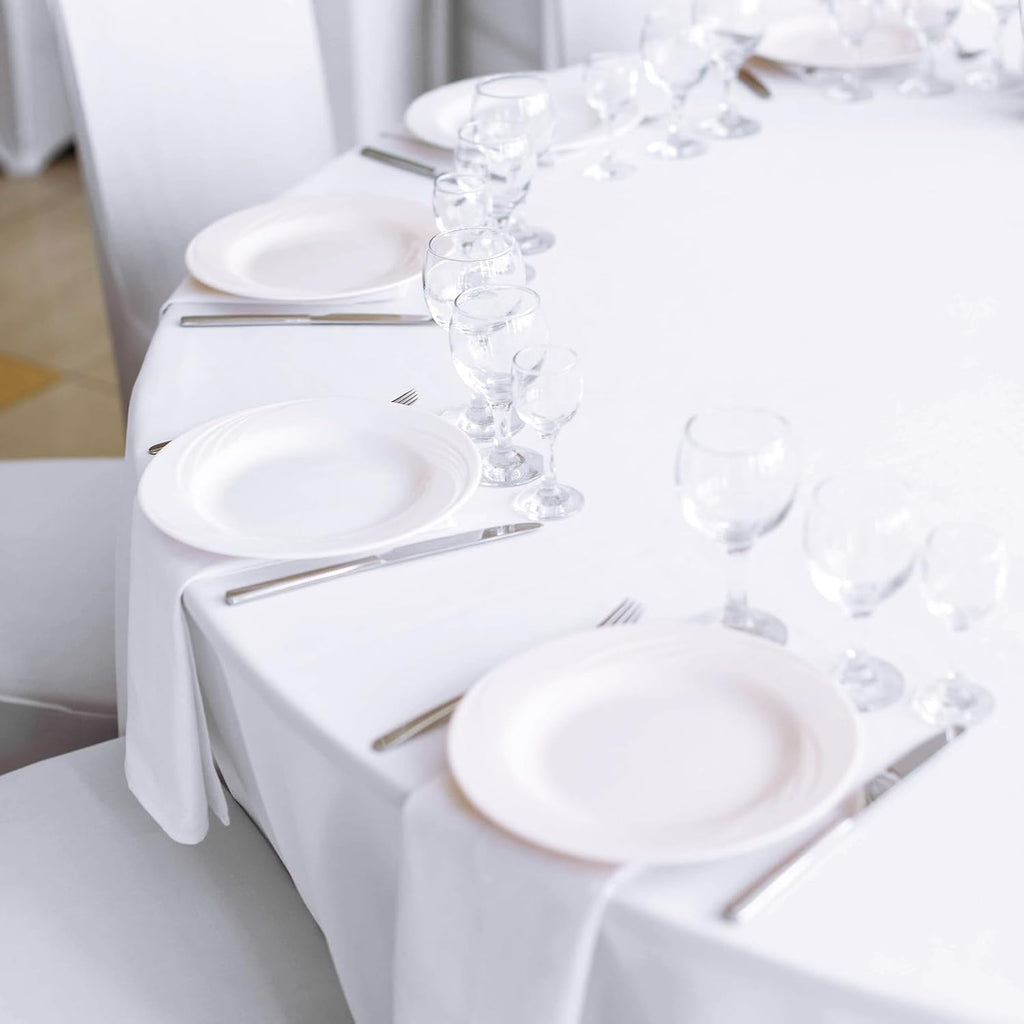 12 Pack 108 Inch White Polyester Round Tablecloths - Premium Stain & Wrinkle Resistant, Ideal for Weddings, Banquets, Parties