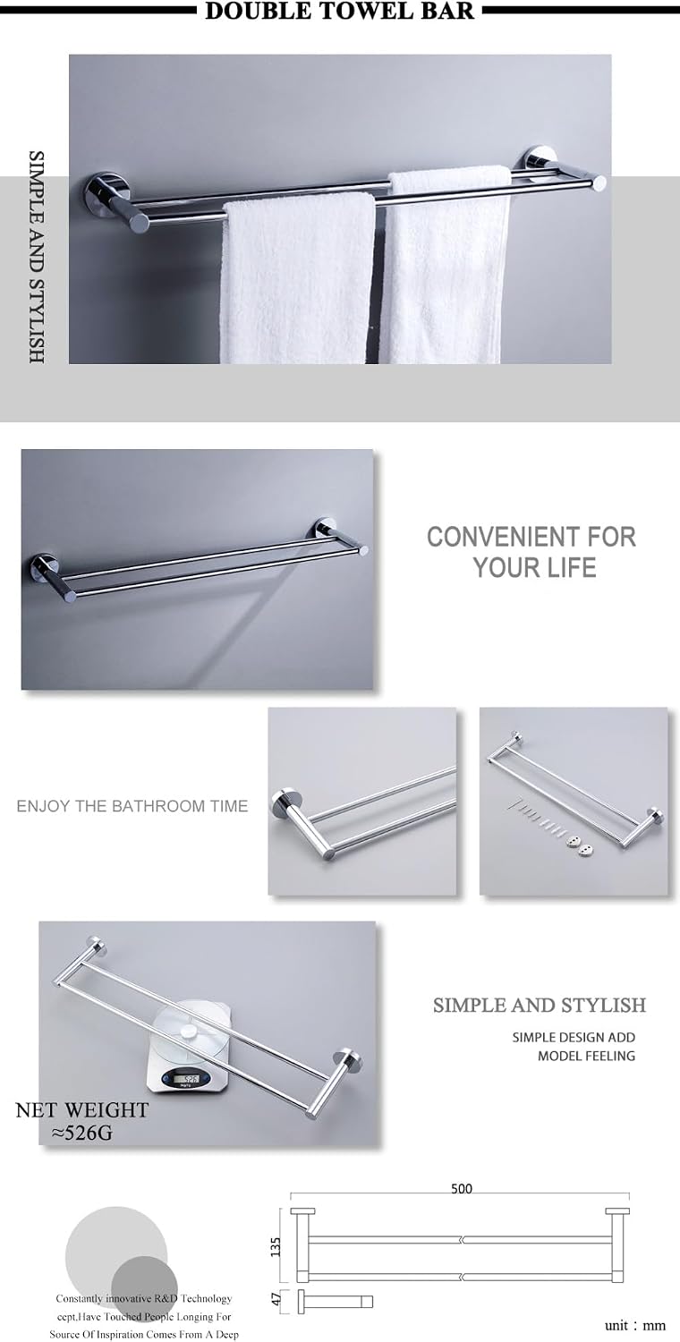 Chrome Bathroom Hardware Sets Stainless Steel Toilet Brush Holder WC Roll Paper Towel Bar Shelf Shower Soap Dish Wall Robe Hooks,Double Cup Holder