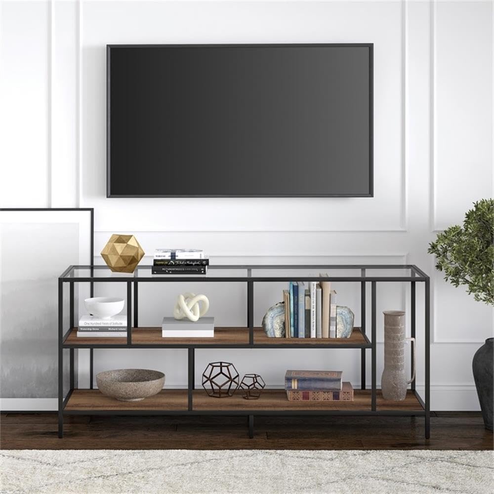 Henn&Hart Rectangular TV Stand with MDF Shelves for TV's up to 60' in Blackened Bronze/Rustic Oak, TV Stands for the Living Room