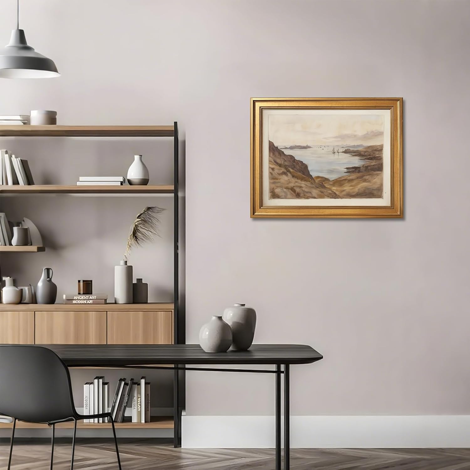 Large Framed Classic Ocean Shoreline Landscape Wall Art Canvas Print Tranquil Seaside with Rocks Waves Painting Picture Poster Coastal Artwork Wall Decor for Living Room Bedroom Beach House 24X36inch