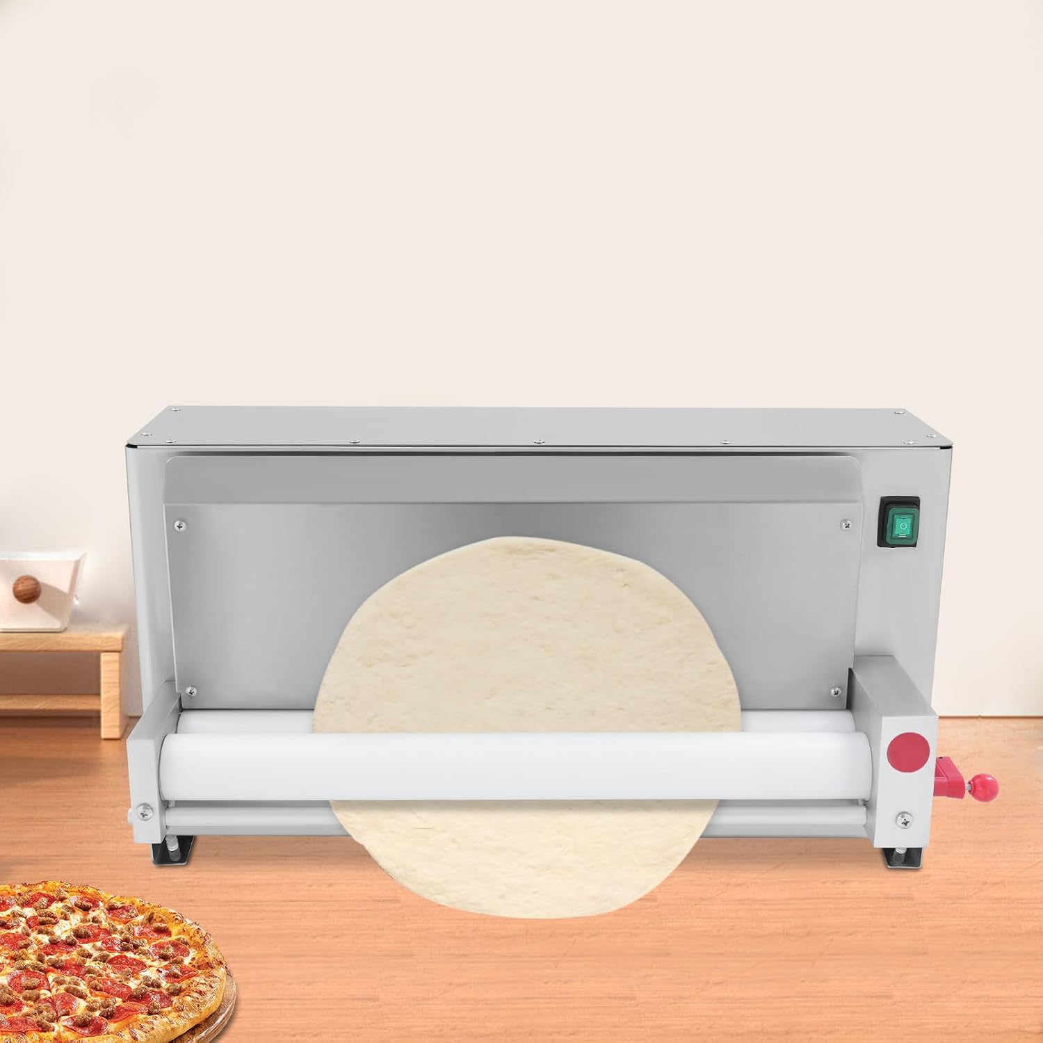 Pizza Press Dough Roller Sheeter,4-12' Commercial Electric Automatic Pizza Making Rolling Machine,Adjustable Thickness Heavy Duty Pasta Maker for Various Types of Dough (3-18 in)