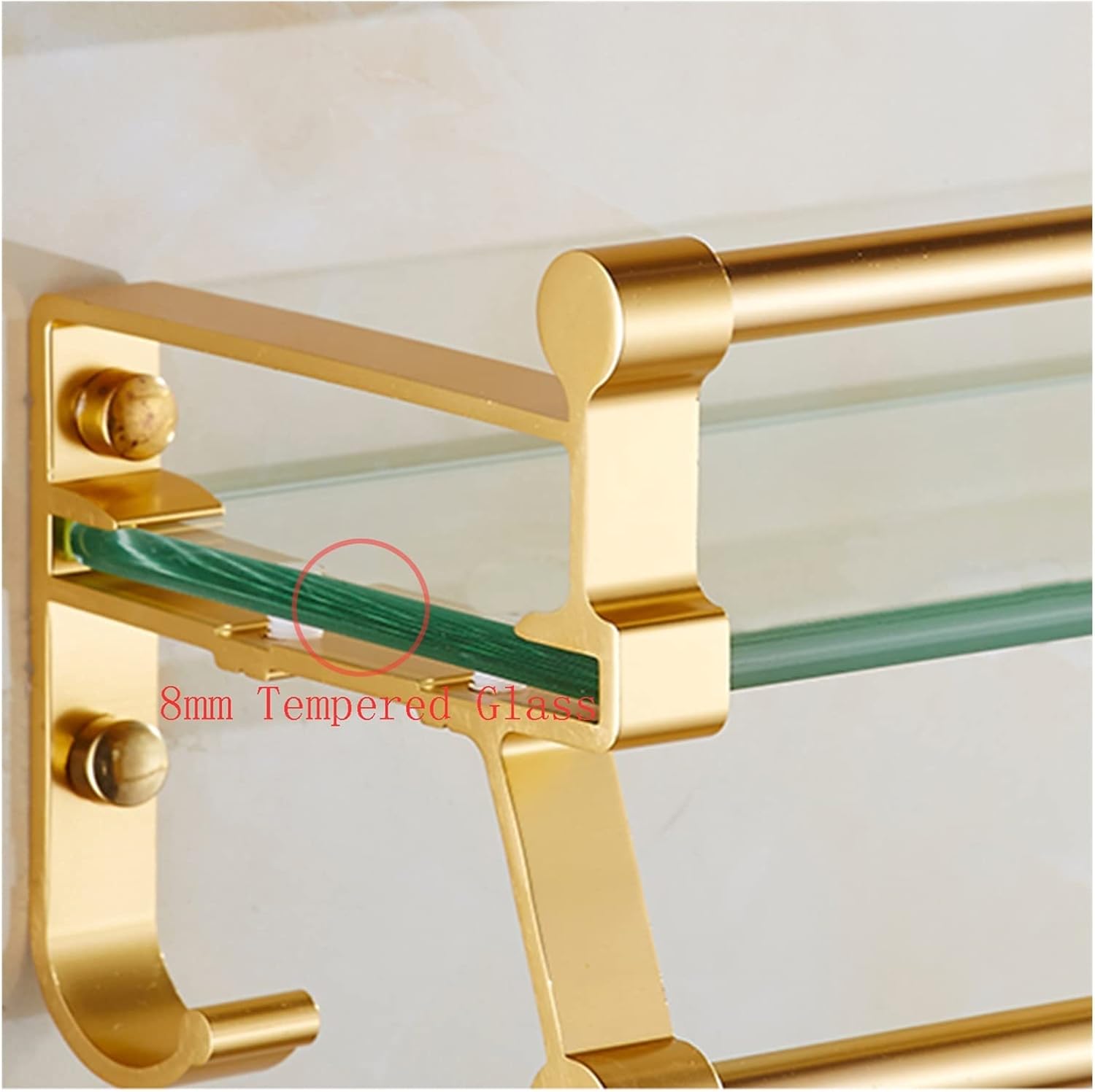 Glass Bathroom Shelf with Hand Towel Bar, Floating Glass Rectangular Wall Mounted, Tempered Glass Shelf for Bathroom, Toilet, Room Decor, Gold (40CMCH)