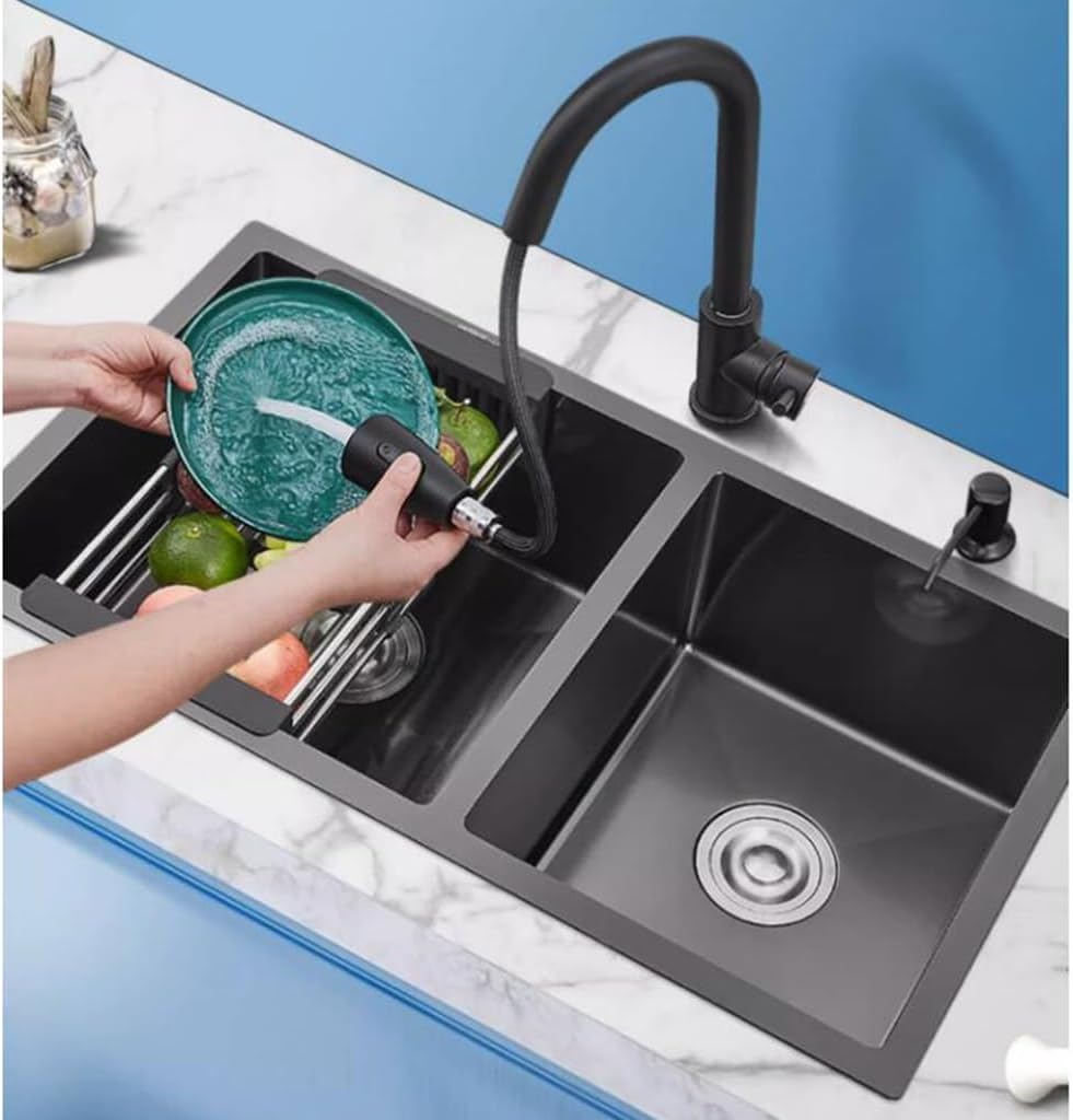 Kitchen Sinks, Single Bowl Embedded Siphon Sink Stainless Steel Kitchen Sink Large Capacity Double Bowl Sink Multifunctional Vegetable Sink (82 * 45 * 22Cm