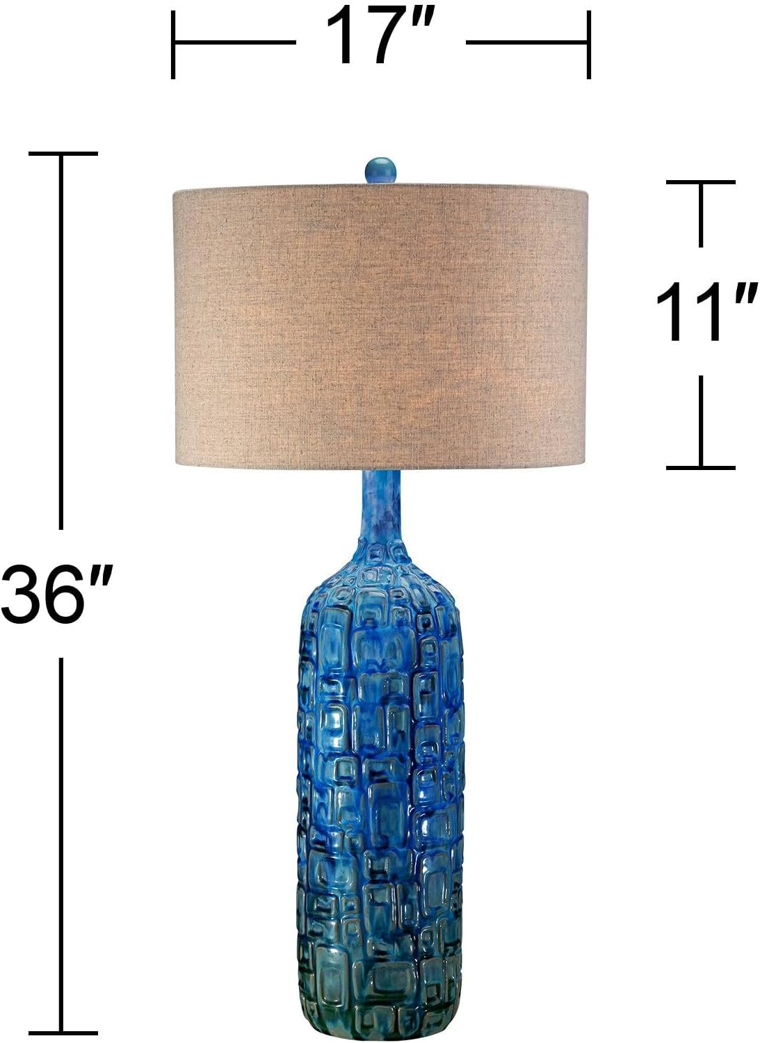 Possini Euro Design Mid Century Modern Style Table Lamp Ceramic Tiled Teal Tall Tan Linen Fabric Drum Shade Decor for Living Room Bedroom House Bedside Home Office Entryway (Colors May Vary)