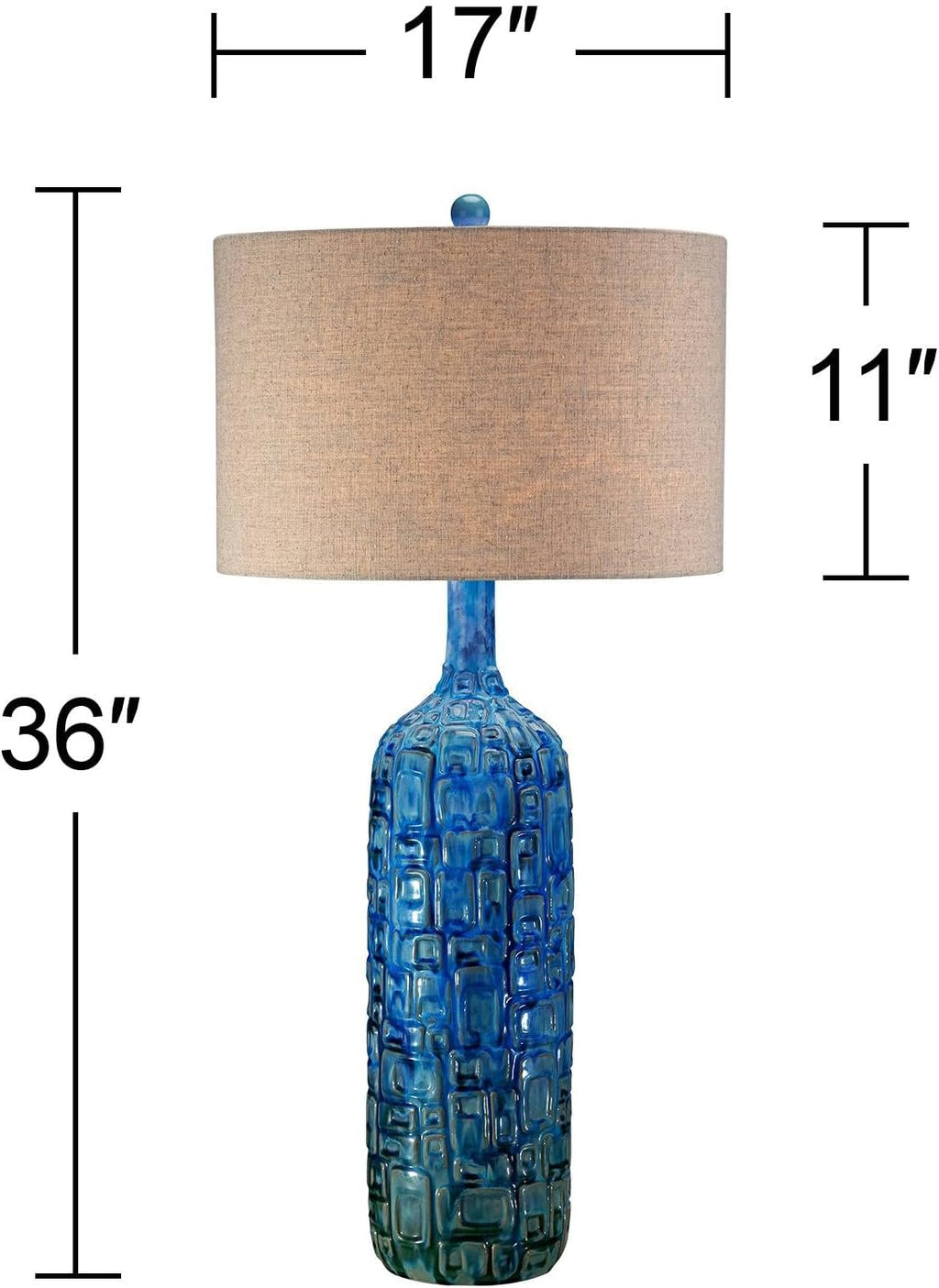 Possini Euro Design Mid Century Modern Style 3-Way Table Lamp with Table Top Dimmer 36' Tall Teal Glaze Ceramic Tan Linen Drum Shade for Living Room Bedroom House Bedside Home (Colors May Vary)