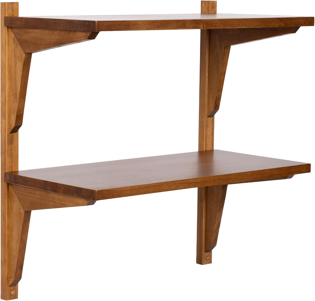 Kate and Laurel Meridien Modern Two-Tier Wooden Shelves, 24 x 12 x 24, Rustic Brown, Stunning Tiered Wall Shelf for Storage and Display as Cute Nursery Shelving or Bedroom Storage