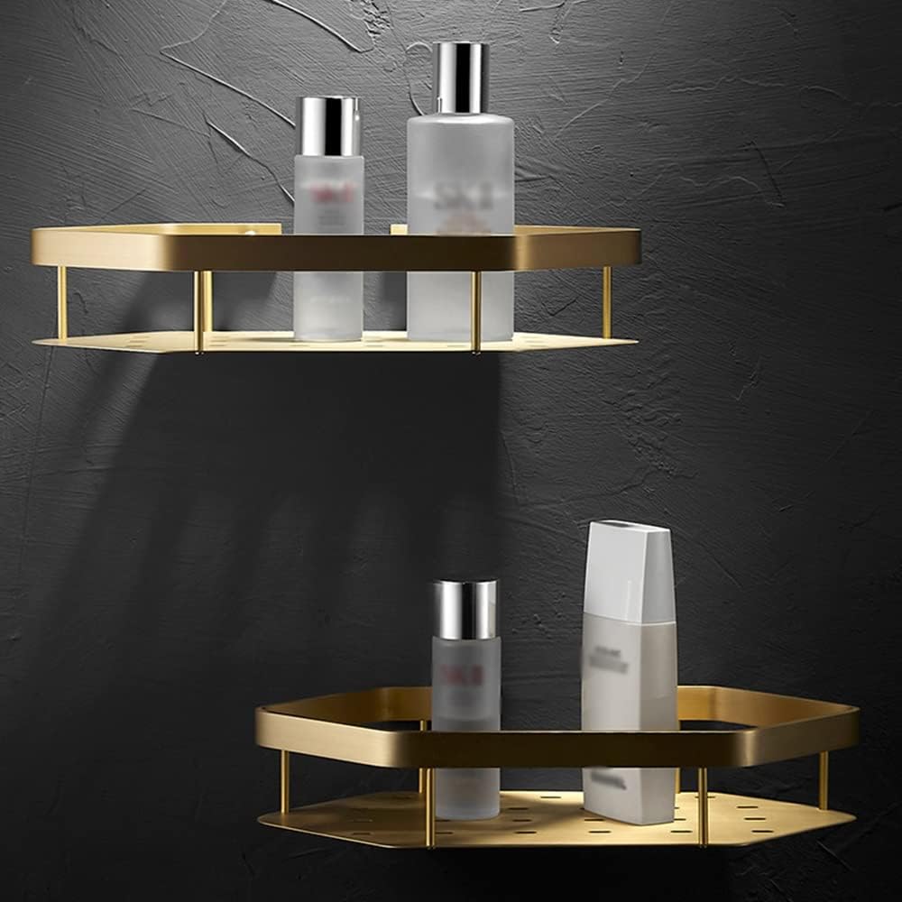 Floating Shelves Shower Caddy Creative Total Brass Brushed Gold Bathroom Corner Shelf Wall Mounted Kitchen Storage Holder Multifunctional Shampoo Shower Gel Seasoning Bottles Holde(2 Tier)