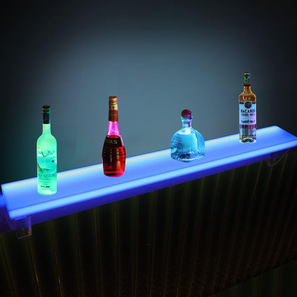 Led Lighted Liquor Bottle Display Shelf Set of 2 with Remote&APP Control 40 Inch Floating Wall-Mounted Illuminated Marquee Lighting Shelves for Home Commercial Bar