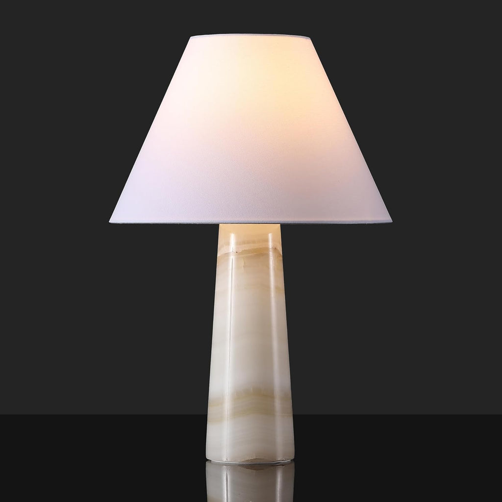 SAFAVIEH Couture Lighting Collection Jennarose Off-White/White Jade Stone 20-inch Dimmable Table Lamp for Bedroom Living Room Home Office Desk Nightstand (LED Bulb Included)
