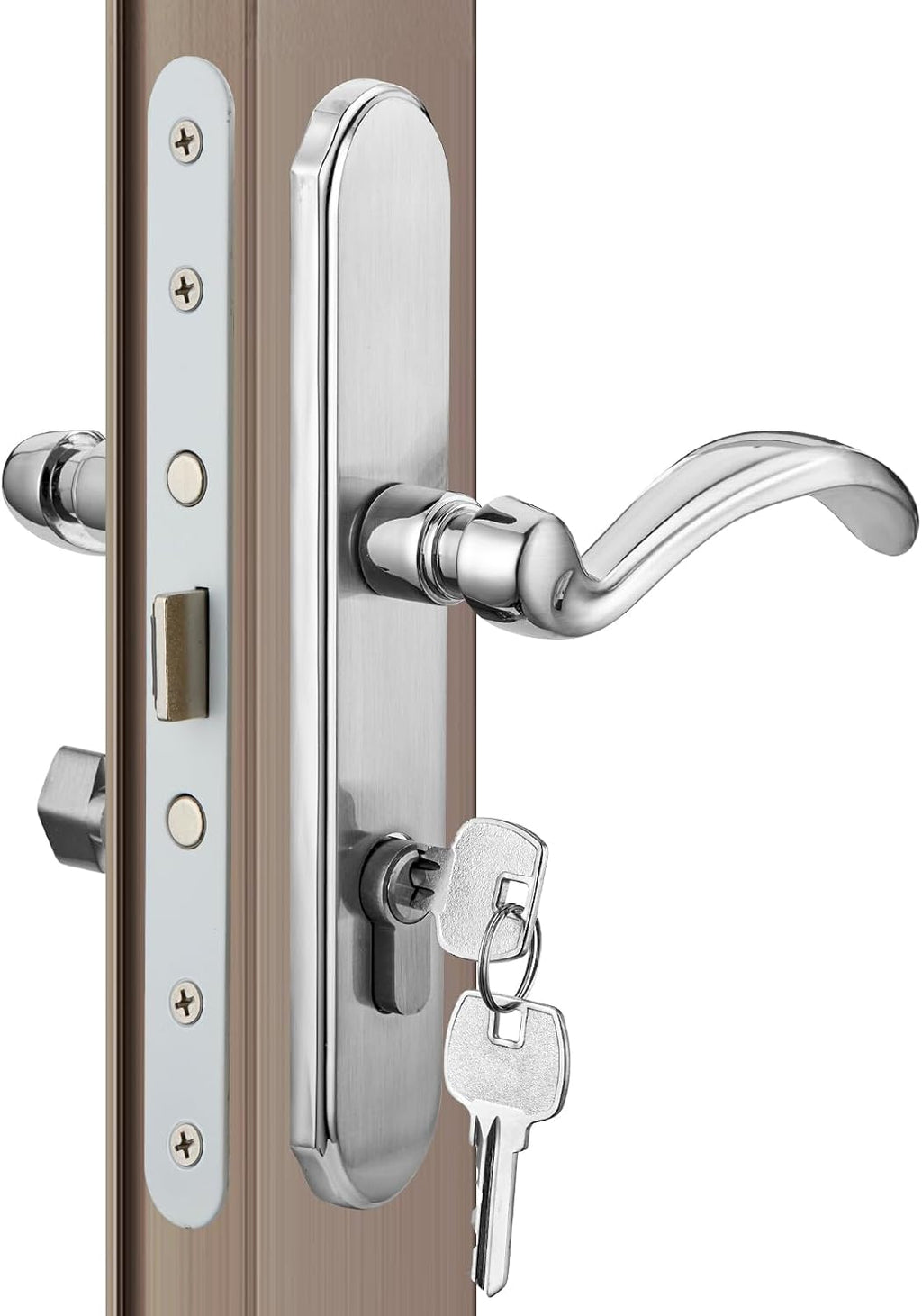 MaxxGeek Storm Door Handle Accessory Set fit Pella Storm Door Handle Replacement Part, with Key and Lock Cylinder (Brushed Nickel)