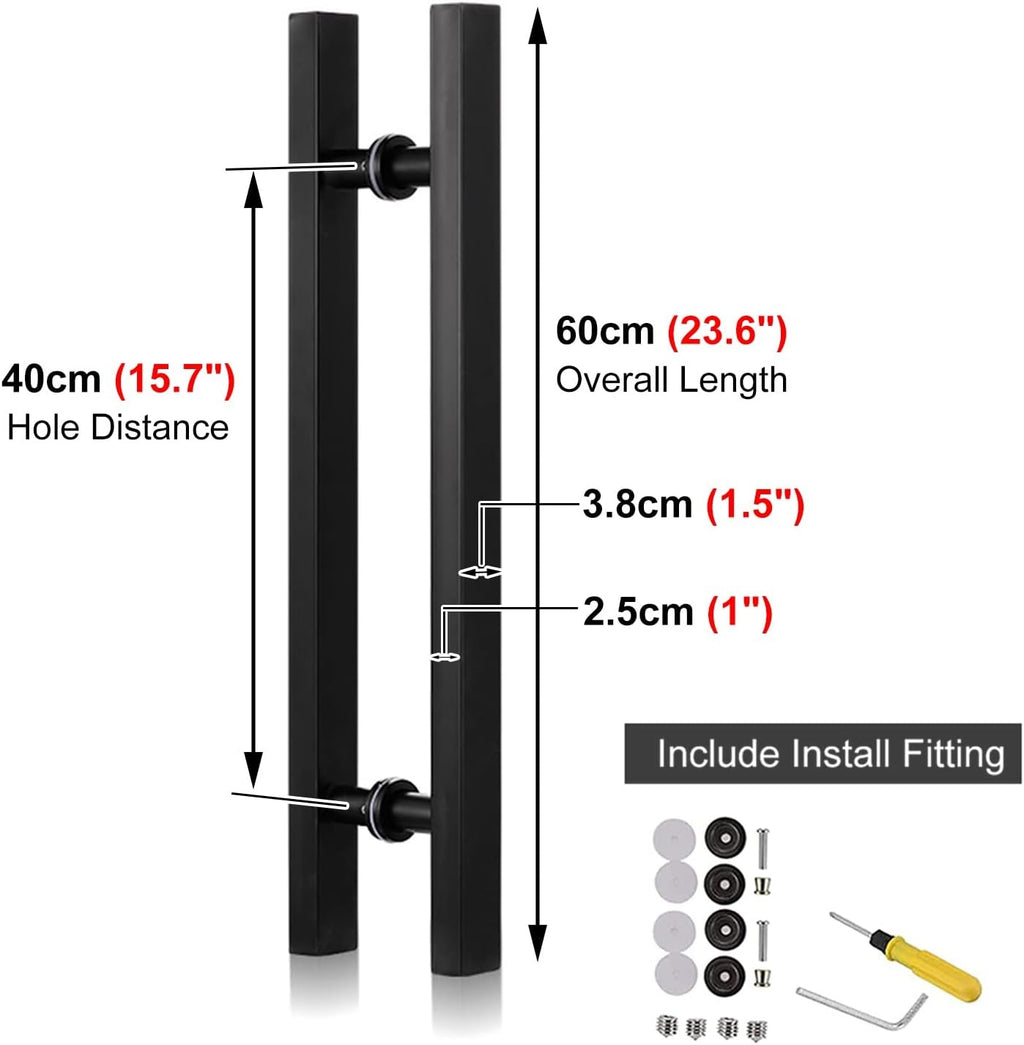 Door Pull Modern Sliding Door Handles Set,Double Sided Barn Doors Shower Door Wood Gate Push Bar with Screws (Gold 60cm/24inch) (Black 60cm/24inch)