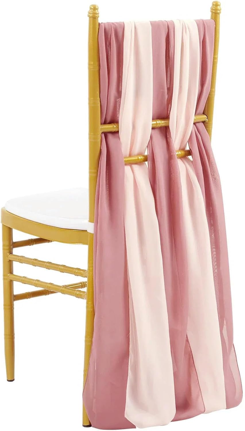 12pcs 30x270cm Chiffon Chair Sashes Wedding Decors Table Runner for Party Banquet Event Holiday Decor (Dusty Rose Pink One Size)