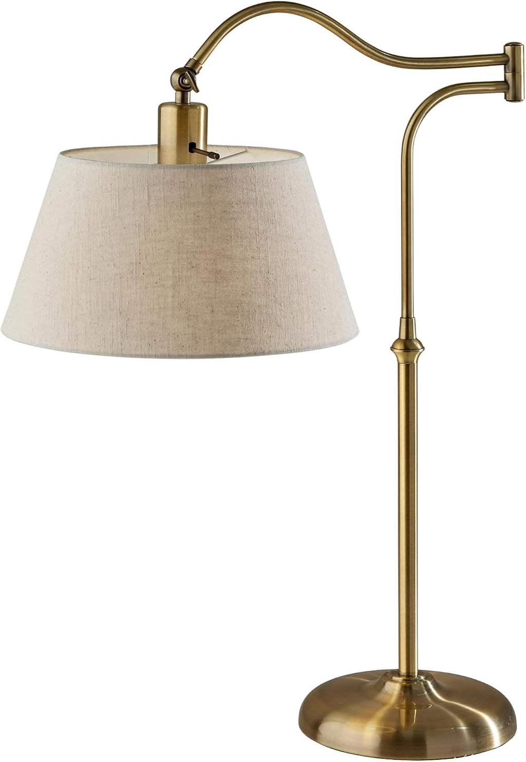 Adesso Antique Brass Table Lamp with Cream Fabric Shade - 180 Degree Adjustable Arm, Versatile Bedside Table, Living Room, or Desk Lamp, 27' Tall