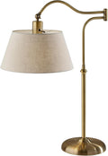 Adesso Antique Brass Table Lamp with Cream Fabric Shade - 180 Degree Adjustable Arm, Versatile Bedside Table, Living Room, or Desk Lamp, 27' Tall
