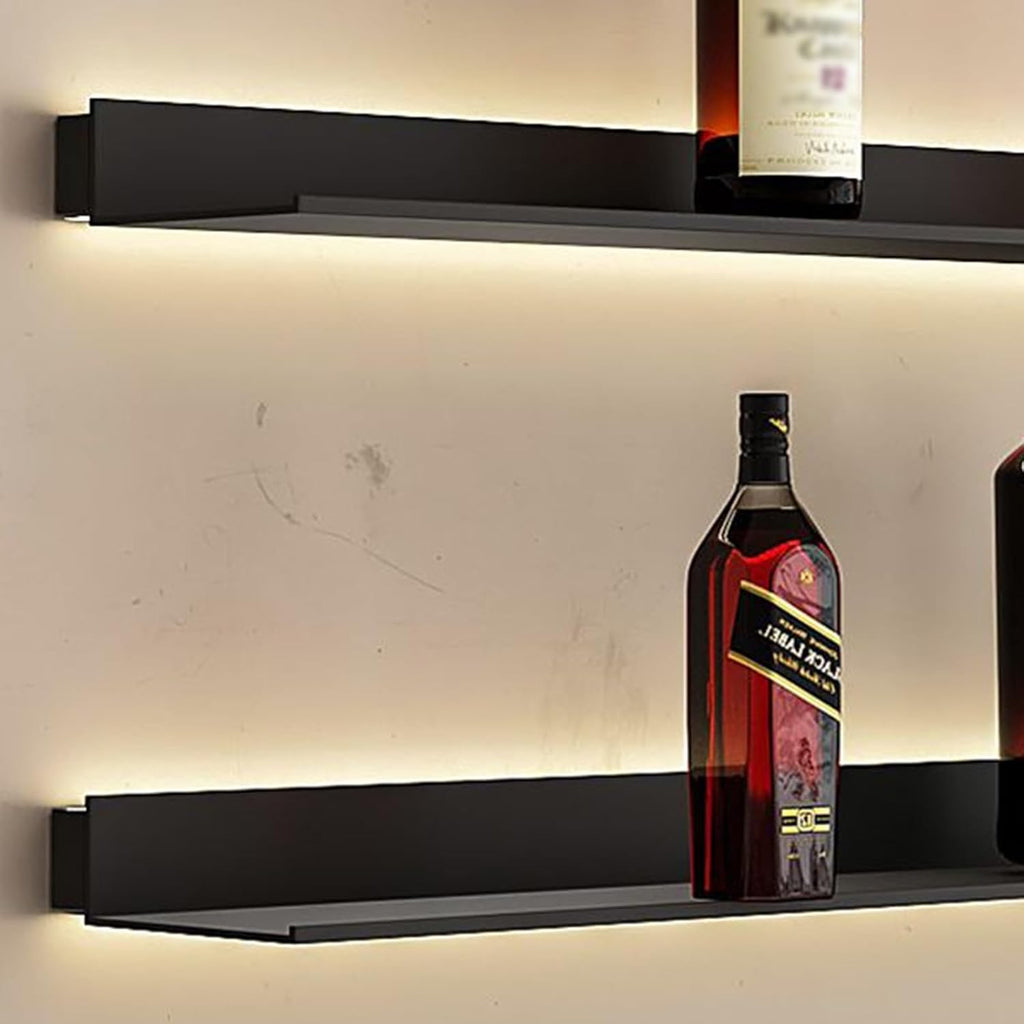 Floating Shelves Wall Mounted, Light-Emitting Shelves LED Light Wall Shelves Doesn't Take Up Wall Space Shelves Can Hold A Lot of Items (Color : Noir, Size : 60x20x6cm)
