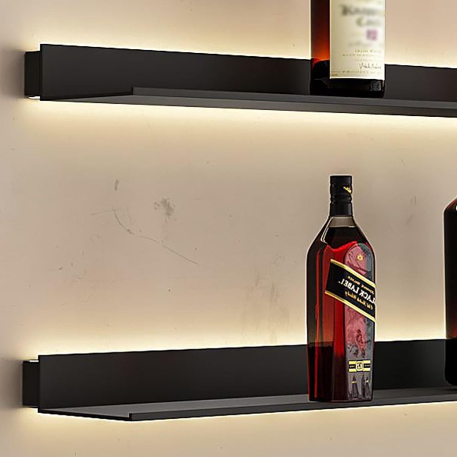 Floating Shelves Wall Mounted, Light-Emitting Shelves LED Light Wall Shelves Doesn't Take Up Wall Space Shelves Can Hold A Lot of Items (Color : Noir, Size : 60x20x6cm)