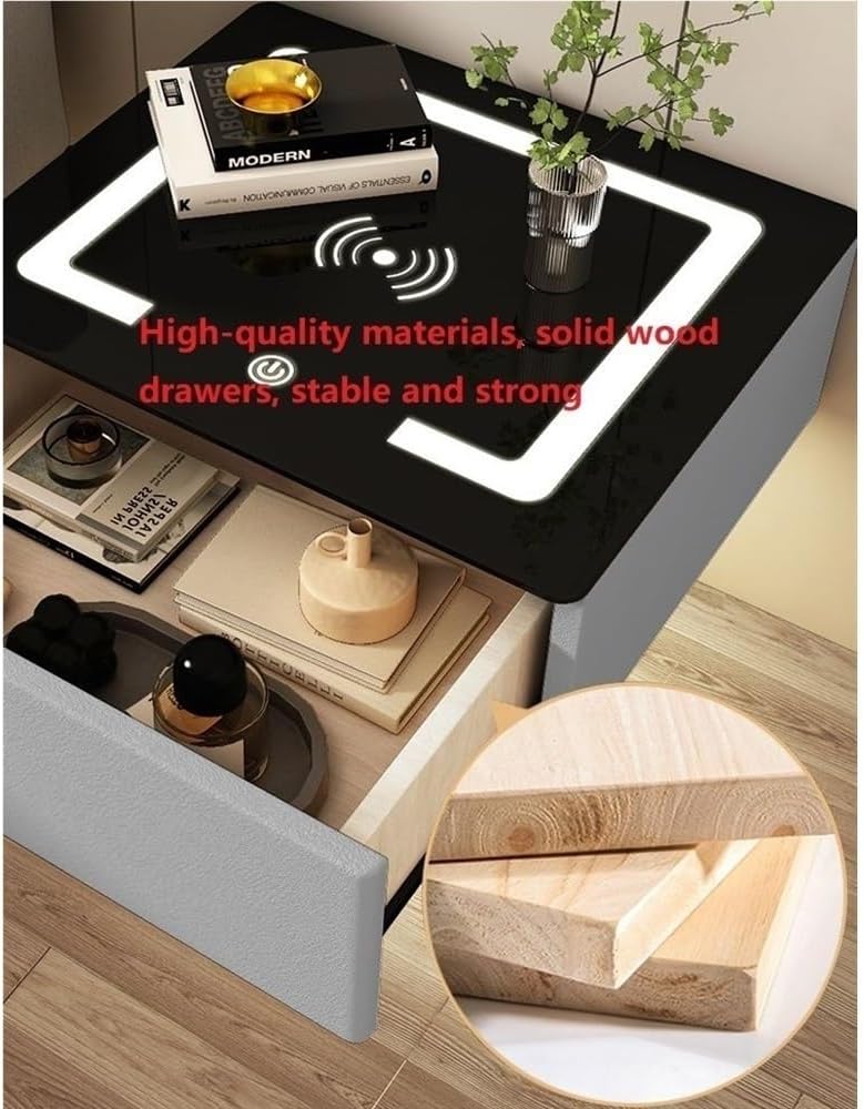 Floating Nightstand with Drawer, Bedside Shelf Wall Mounted Nightstand, Bedside Table with Wireless Charging and Smart Light, Side Table for Bedroom Modern Decor(Dark gray,40cm/15.7in)