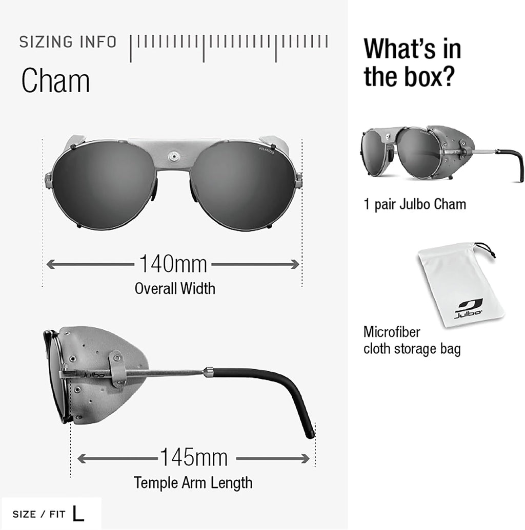 Julbo Cham Glacier Glasses for Men & Women w/Removable Side Shields for Hiking, Snow/Glare - 100% UV Protection