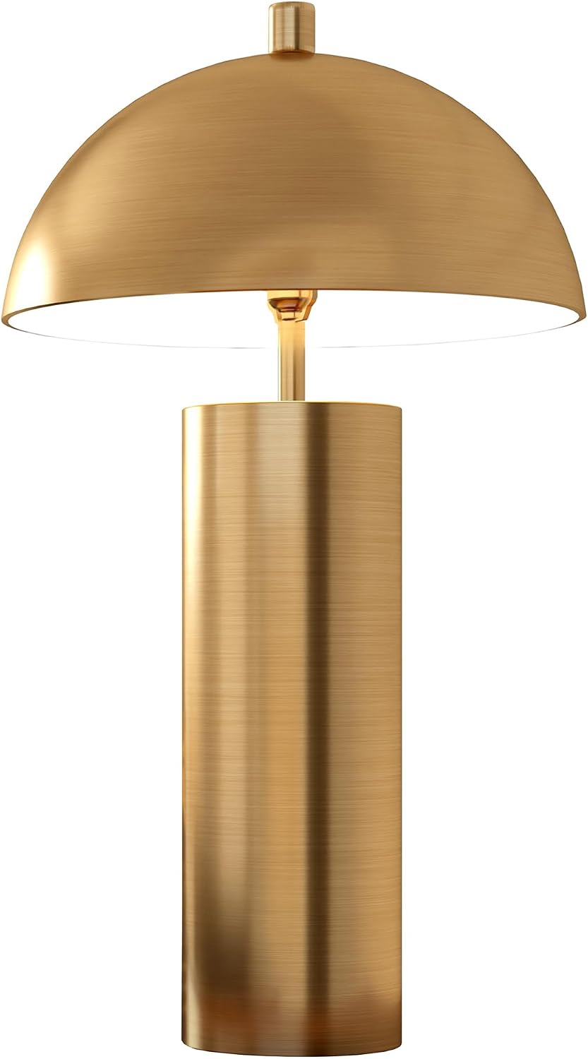 Henn&Hart 27' Mid-Century Modern 1-Light Table Lamp with Gold Metal Dome Shade for Living Room, Bedroom, or Office, Gold
