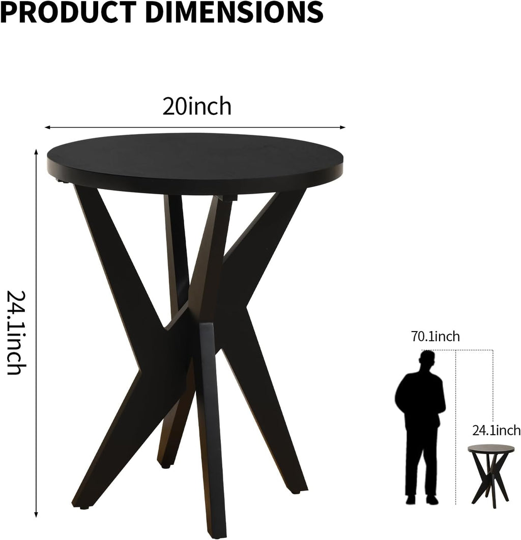 Ahokua Modern Black Round End Table Set of 2, Mid-Century Accent Side Table with MDF Top and Crossed Legs for Living Room, Bedroom, Small Spaces, Industrial & Minimalist Style