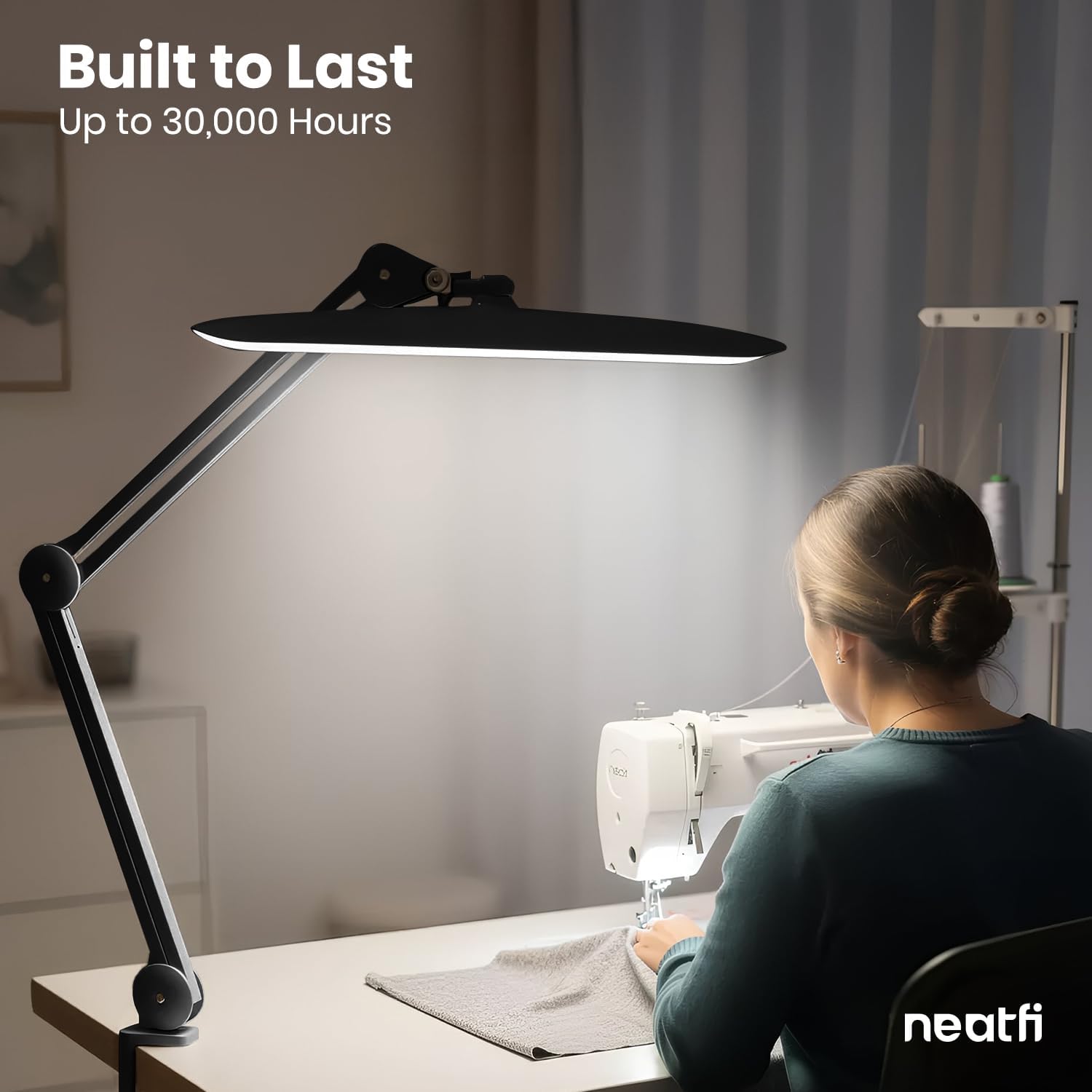 Neatfi XL 2200 Lumens 24W LED Desk Lamp – Shadow-Free Task Lighting | 4-Level Dimming | Home Office & Crafts Use | 20-Inch Wide Head (Black, Non-CCT with Clamp)