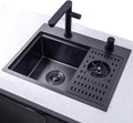 Black Bar Sink with Cup Washer Kitchen Single Bowl Sink with Cover Stainless Steel Sink Coffee Shop Sink Three-in-one Faucet (