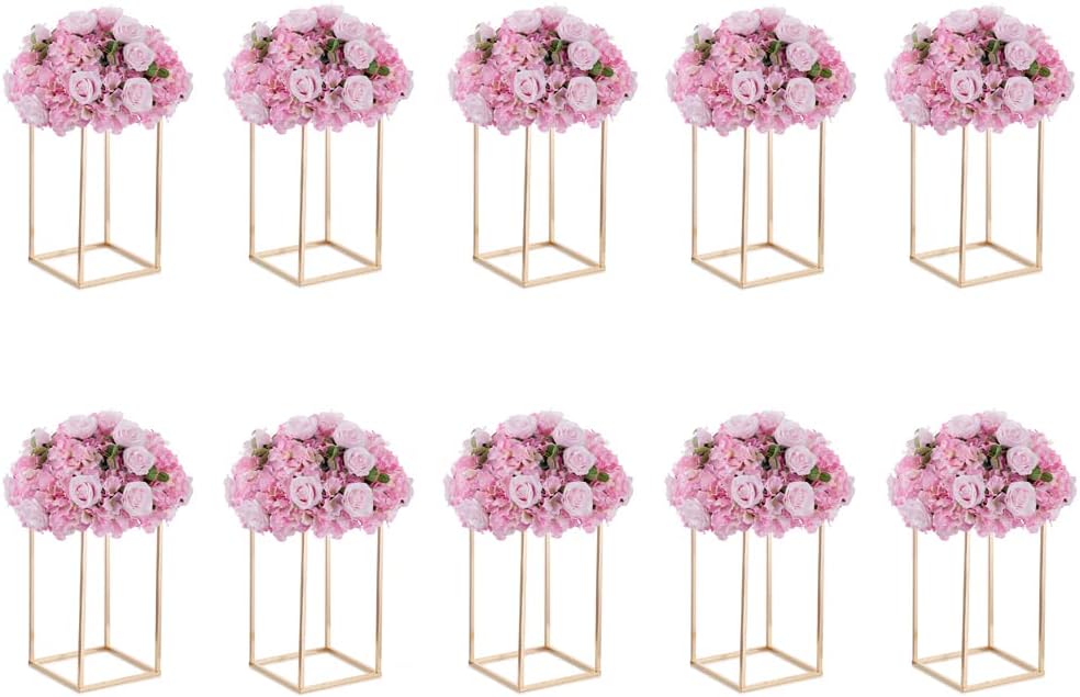 Gold Stand Wedding Centerpieces for Tables - 15.75in Tall Vases for Centerpieces, 10 Pcs Metal Column Flower Stand, Rectangular Flower Display Rack, Wedding Decorations for Table, Party, Event, Home