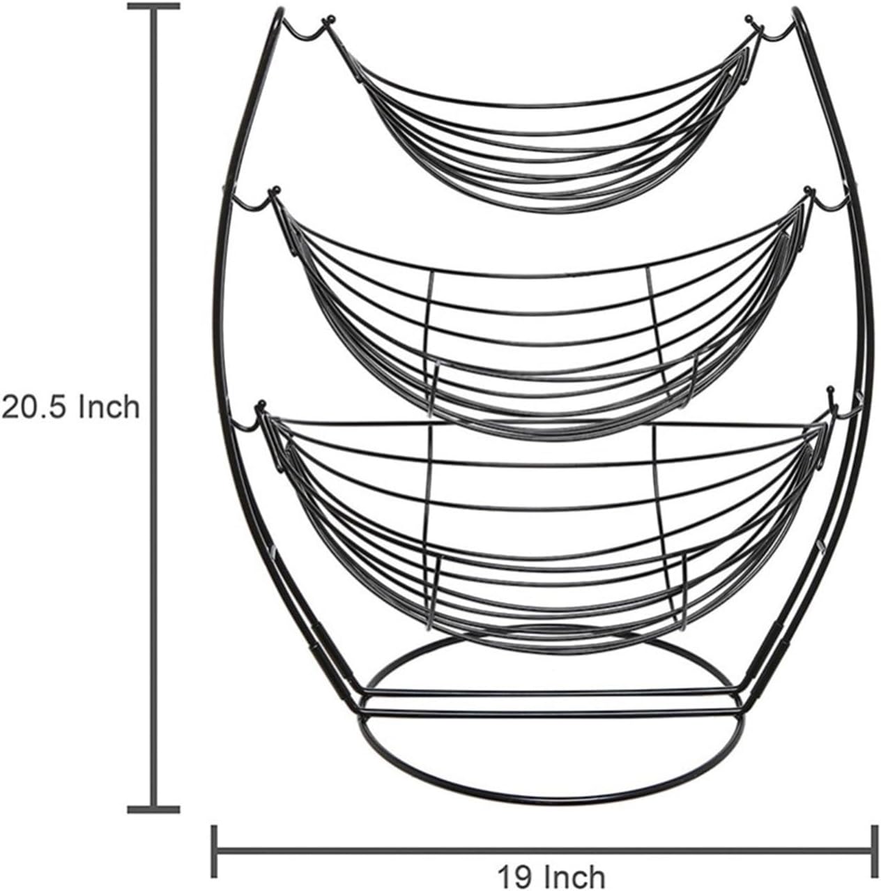 Fruit Rack 3 Tier Fruit Basket Bowl for Kitchen Counter - Black Triple Hammock Fruit/Vegetables/Produce Metal Rack Display Stand