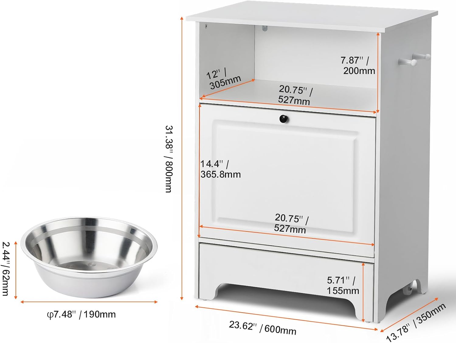 Happybuy Pet Feeding Station with 2 Stainless Steel Bowls, Elevated for Small Dogs, with Storage Cabinet and Toy Organizer