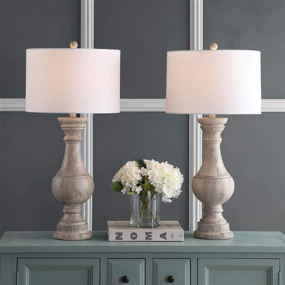 SAFAVIEH Lighting Collection Savion White 31-inch Bedroom Living Room Home Office Desk Nightstand Table Lamp Set of 2 (LED Bulbs Included)