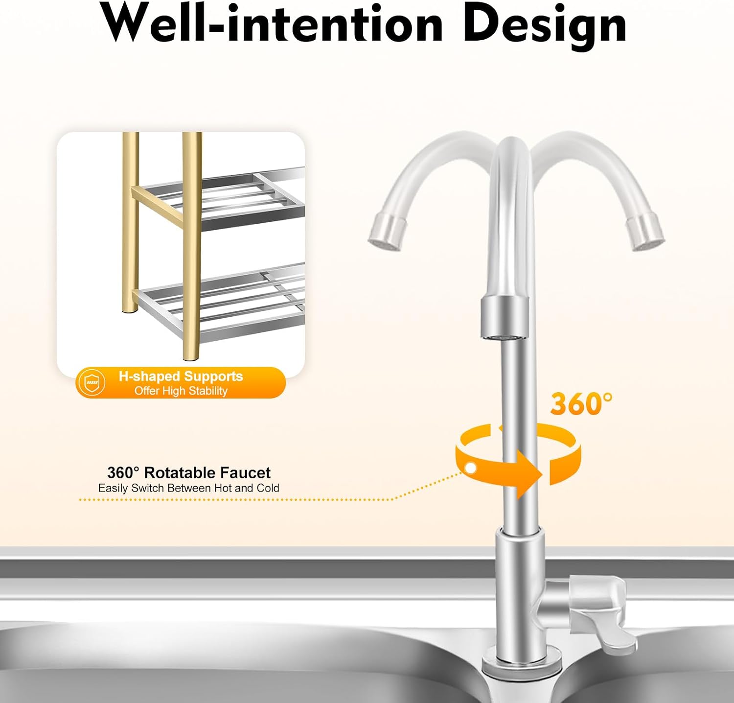 Free Standing Stainless Steel Commercial Sink Set, 47 Inch Double Bowl Utility Sink with Triple Storage Shelves, Worktable, Faucet & Drainboard for Restaurant Kitchen Laundry Garage