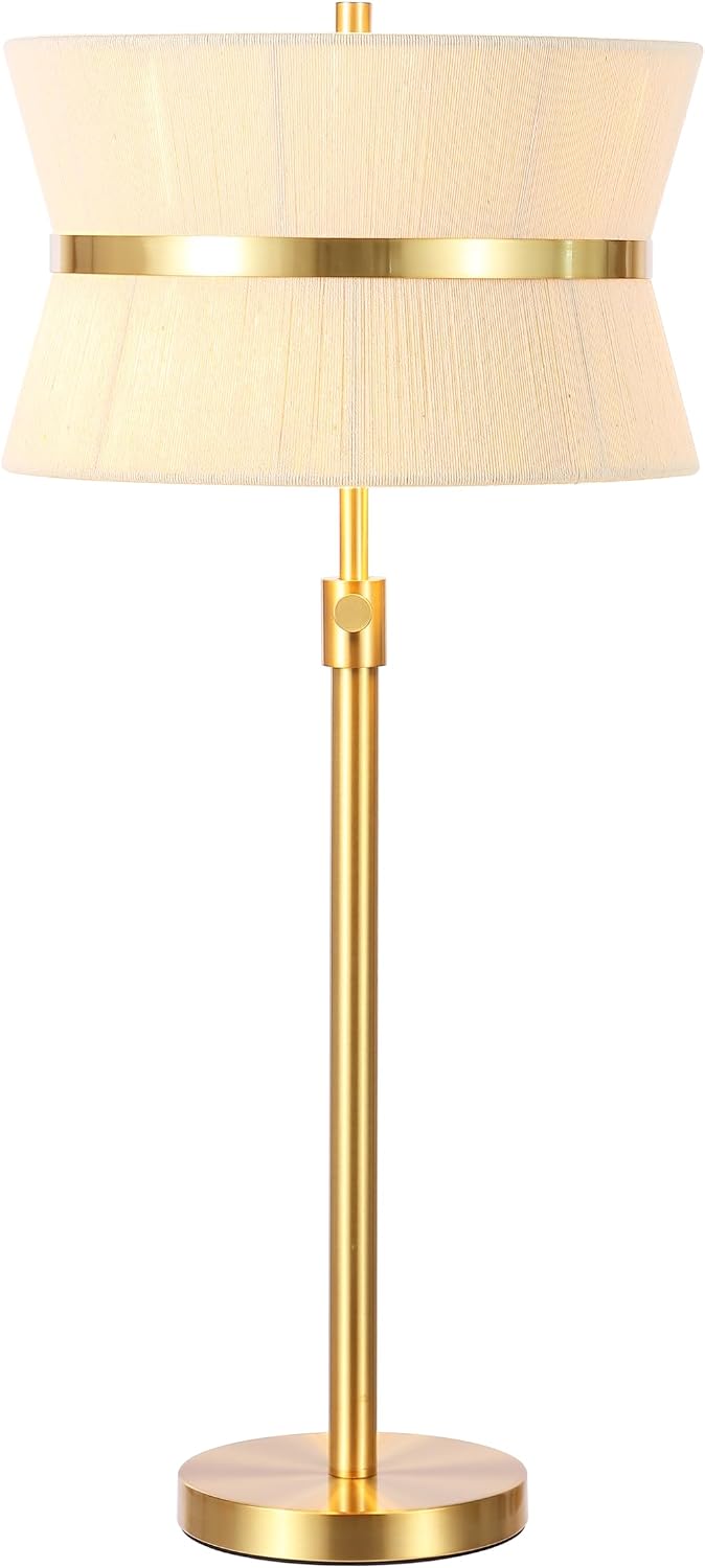 SAFAVIEH Lighting Collection Mika Bleached Natural/Brass Gold 27-34' Adjustable Table Lamp for Bedroom, Living Room, Home Office, Desk, Nightstand (LED Bulb Included)