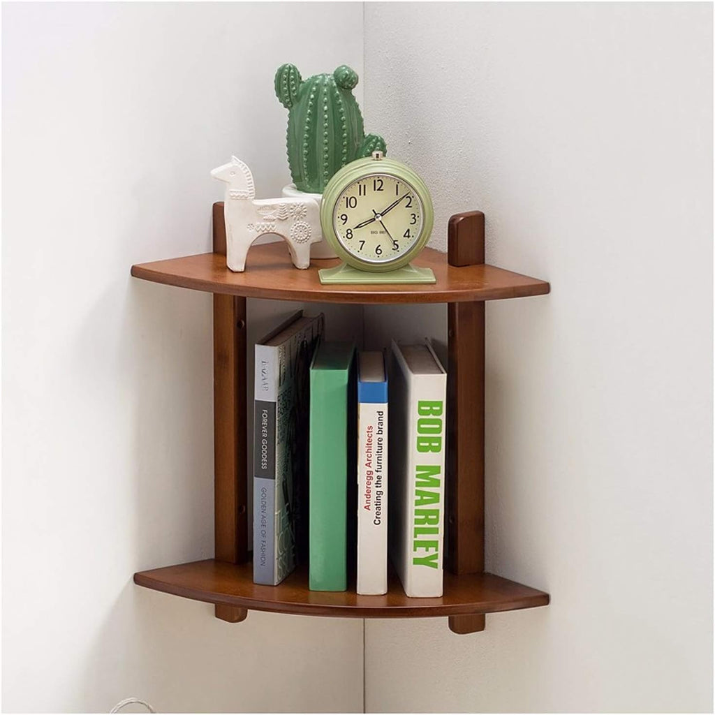Bookshelf 2-Tier Wall Mount Corner Shelves Wall Mounted Open Book Shelf Space Saving Decorative Shelves for Home and Office Space for Bedroom Living Room and Home Office (Color : Brown)