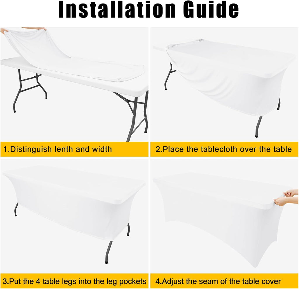 Smiry 12 Pack Spandex Table Cloth 6FT, Elastic Fitted Stretch Tablecloths, Washable and Wrinkle Free Rectangular Patio Table Cover for Outdoor, Wedding, Banquet & Parties (White, 72Lx30Wx30H Inch)