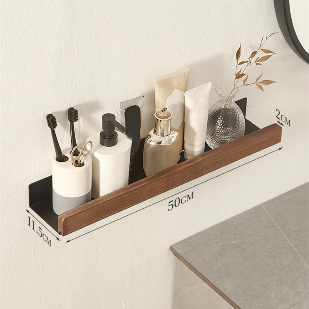 Wood Black Bathroom Hardware Set Towel Rack Toilet Paper Holder Towel Bar Bathroom Shelf Bathroom Accessories,50cm Bathroom Shelf