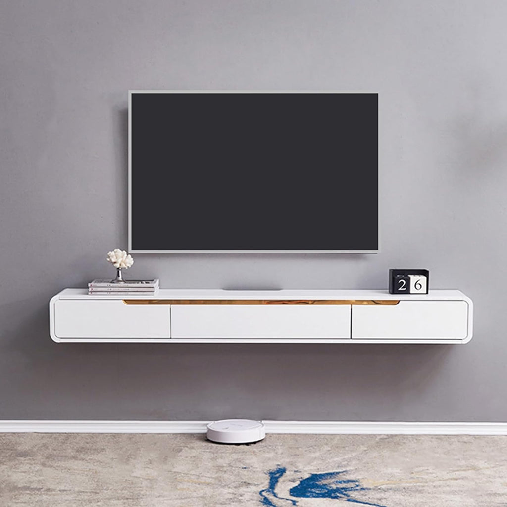 FPIGSHS Wall Mounted Media Console with 2 Drawers Solid Wood Floating TV Stand Hanging TV Shelf Entertainment Center TV Cabinet, for Home Office (D, 71 inches)