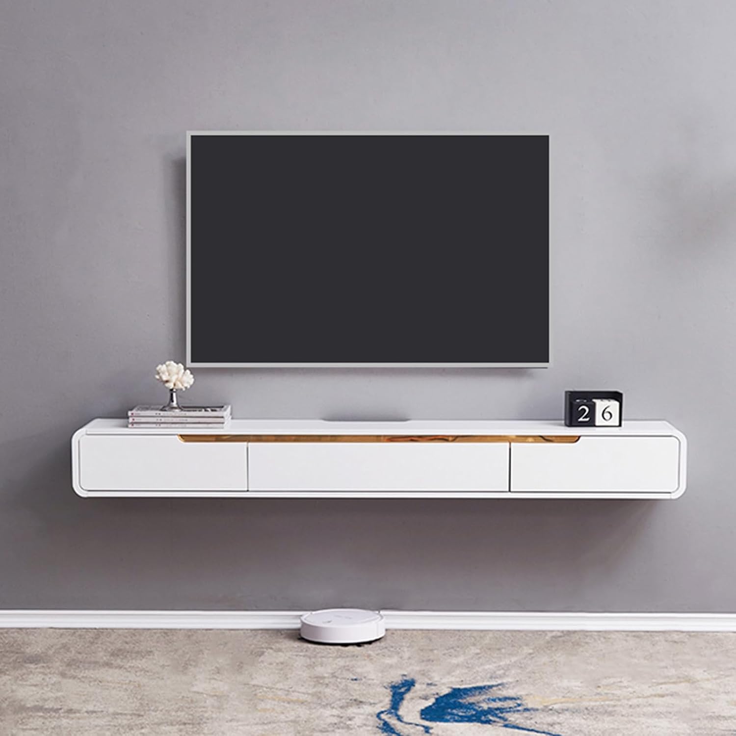 FPIGSHS Wall Mounted Media Console with 2 Drawers Solid Wood Floating TV Stand Hanging TV Shelf Entertainment Center TV Cabinet, for Home Office (D, 71 inches)