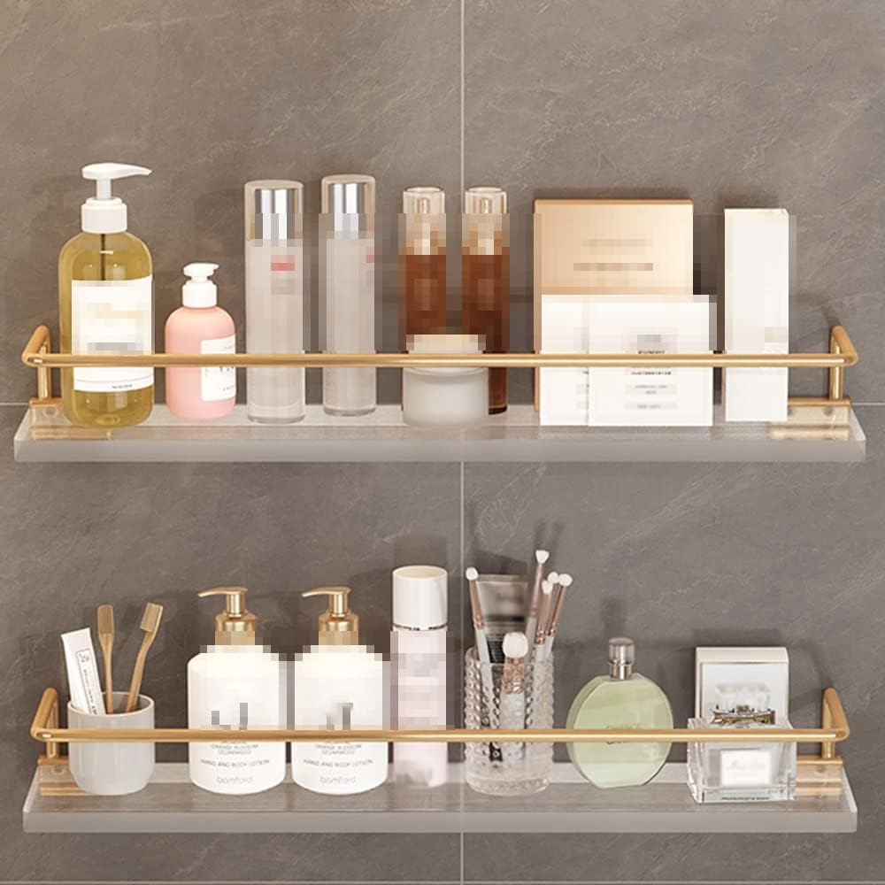 Gold Bathroom Shelf Corner Shower Caddy Wall Mounted Acrylic Floating Shelves with Towel Storage Rack Transparent Cosmetic Skin Product nizer for Dressing Table and Kitchen 2 Layers 50cm