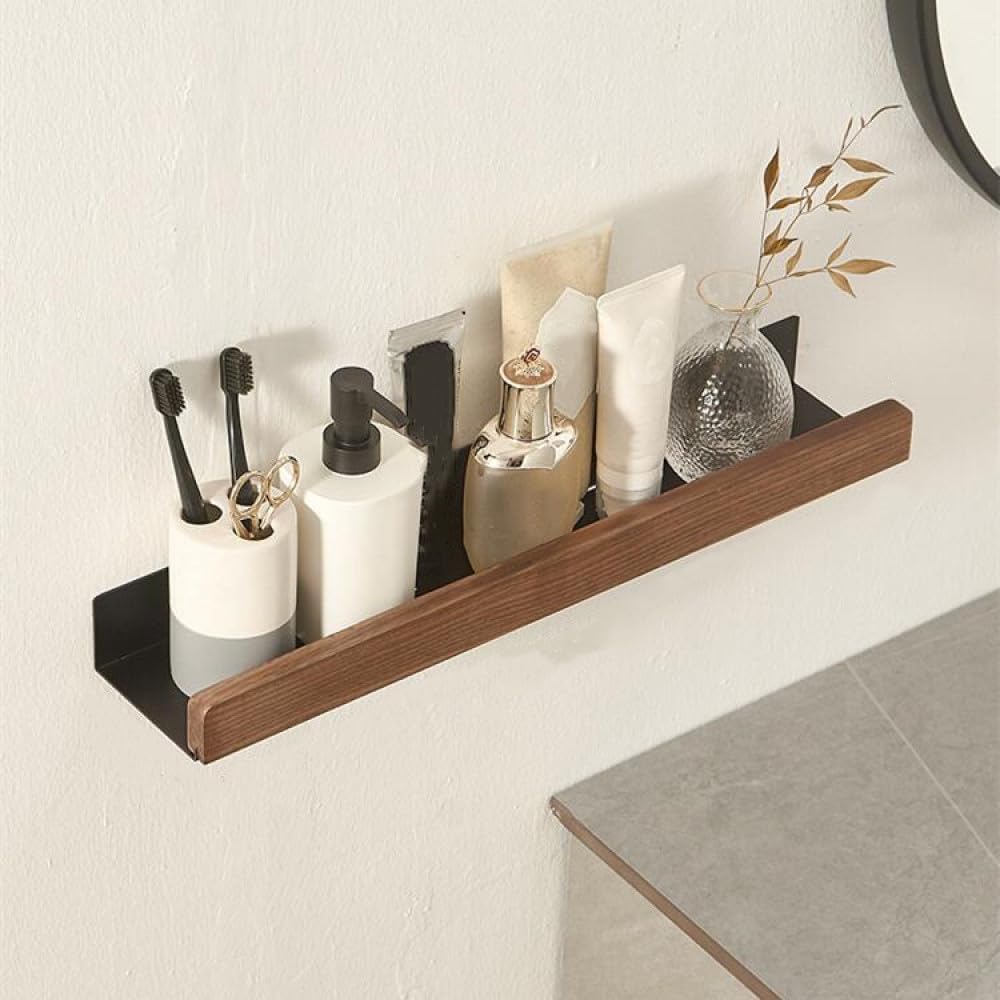 Wood Black Bathroom Hardware Set Towel Rack Toilet Paper Holder Towel Bar Bathroom Shelf Bathroom Accessories,50cm Bathroom Shelf